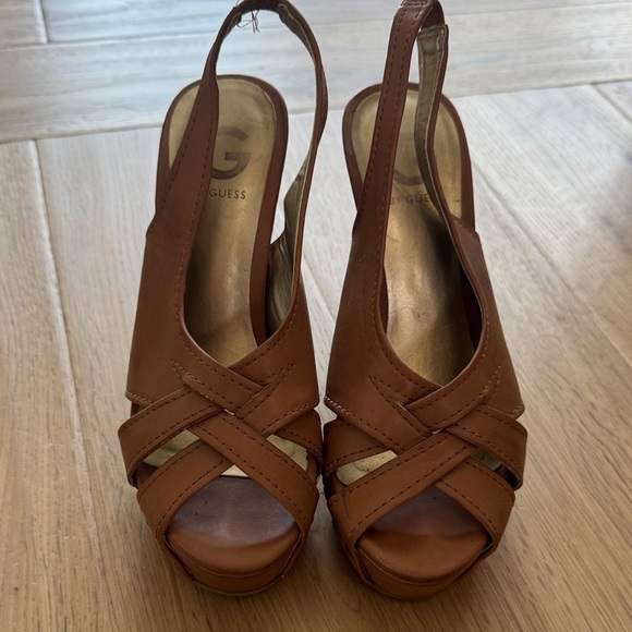 Guess Brown Crisscross Slingback Heels | Women’s Size 6.5 - Picture 1 of 6